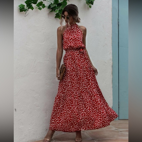 COPY - Boho floral print belted halter maxi dress - Picture 1 of 7